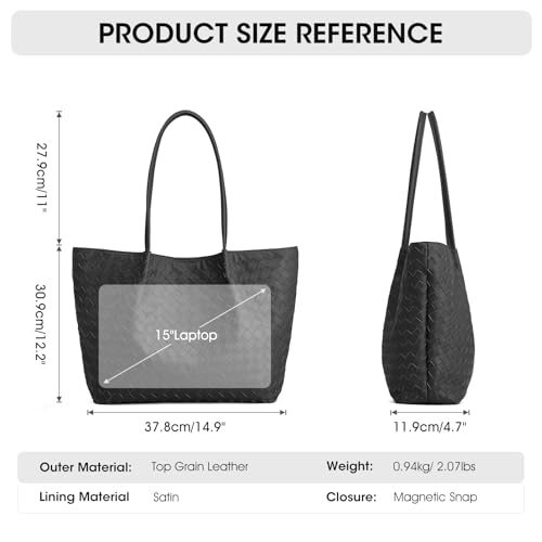 Image of Kattee Woven Tote Handbag for Women, Leather Large Tote Purse for Women Hobo Shoulder Bag Weekender Bags,14L | Woven, Leather, Large, Tote Purse, 14L