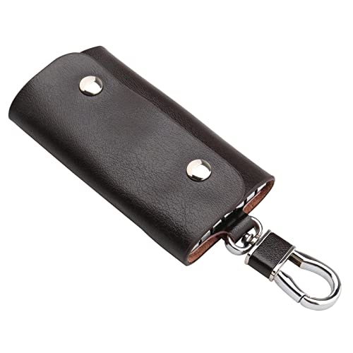 Organizador portátil de cuero para llaves, bolsa de almacenamiento con 6 ganchos para llaves y cierre a presión para colgar llaves, 10,5 x 5,5 cm, café