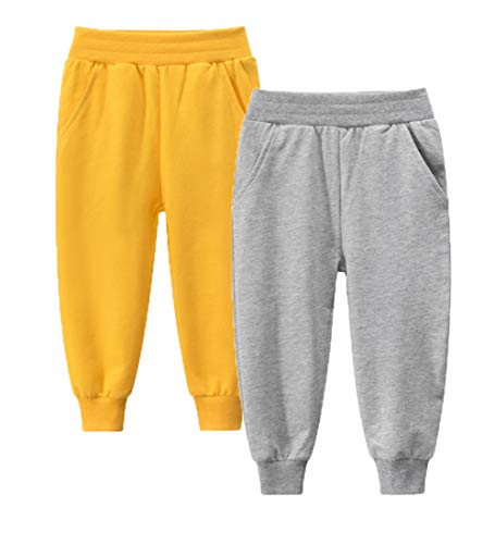 Image of HILEELANG Toddler Boy Sweatpants Kids Sport Jogger Cotton Casual Active Playwear Sweats Pants 2-Pack