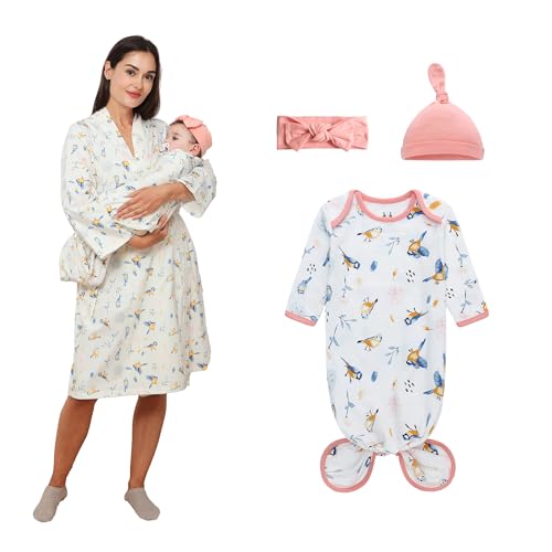Image of Maternity Robe and Baby Knotted Gown Set, Mom and Baby Matching Outfits Hospital Girl Boy, Hospital Labor and Delivery