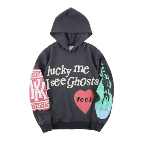 Chainsaw Man Men's Hoodies Lucky Me I See Ghosts Graphic Athletic Sportswear Cotton Oversized Pullover Hooded Sweatshirt