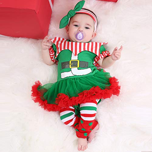Tomaibaby Kerst Outfits Pasgeboren Baby Meisje Lange Mouw Romper Tutu Rok en Hoofdband Beenwarmers Set Vakantie Elf Kostuum Kleding 12-24 Maanden - Afbeelding 6