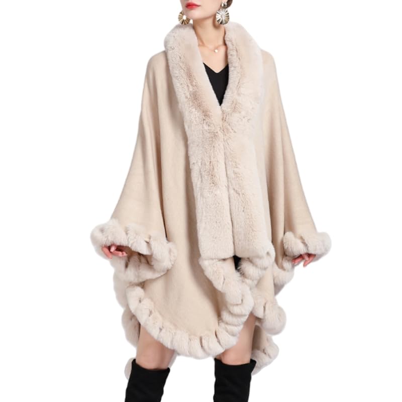 Coprispalle Elegante,Poncho Invernali da Donna in Maglia, Marrone Collo in Pelliccia Sintetica Rifinitura Aperta sul Davanti Cardigan Mantella Sciarpa Calda Oversize Coperta Avvolgente Eleg