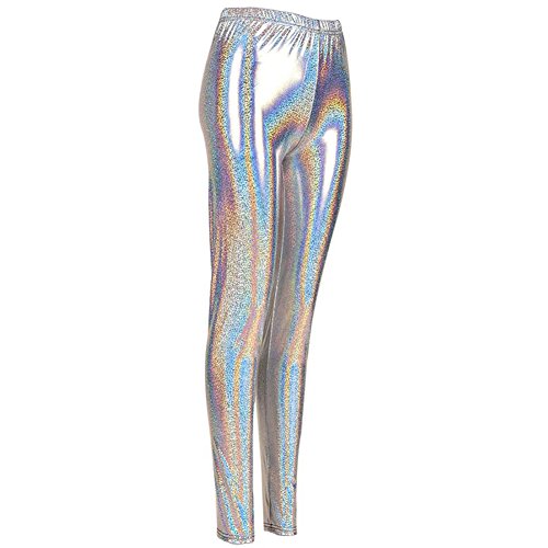 MHIM Metallic Glitter Leggings Slim Fit Sport Yoga Gym Festival, silber,...