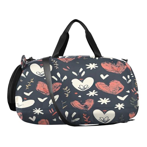 YETTASBIN Sport Travel Duffel Bag for Girls Boys, Cute Love Heart Large Waterproof Weekender Overnight Bag, Detachable Shoulder Strap Gym Bag with Shoe Compartment & Wet Pocket2
