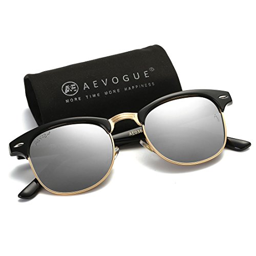 Image of AEVOGUE Polarized Semi Rimless Sunglasses for Men Women, Retro UV400 Sun Glasses for Driving Outdoor