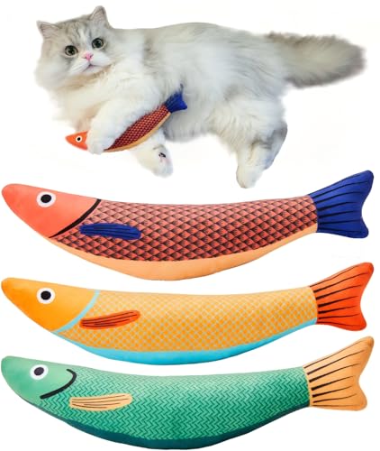 PELUDOS 3 Pack Cat Toys Saury Fish with Catnip, Crinkle Sound & Soft Plush - 9.5 Inch Interactive Kicker Toys for Indoor Cats, Kitten Chew Toys for All Breeds (Durable & Fun Play)