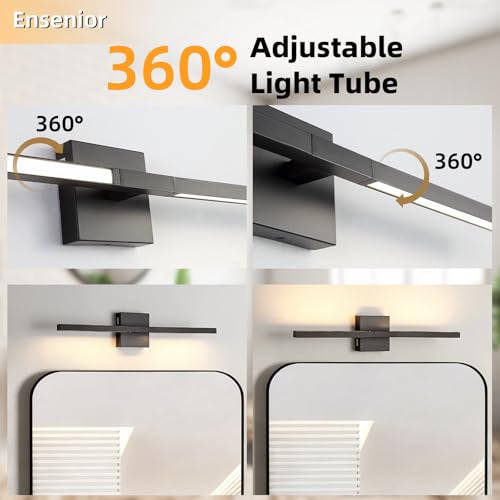 Image of Brushed Black Vanity Light 24 Inch Modern Bathroom Light Fixtures 16W Wall Vanity Lamp Over Mirror, Dimmable 5CCT LED Wall Sconce for Bedroom Cabinets