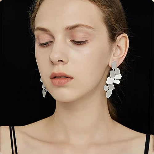 Layered Dangling Geometric Disc Earrings Handmade Polished Irregular Round Rectangle Statement Drop Chandelier Earring for Women Girls Hypoallergenic Piercing Post Stud Lightweight Sparkle Jewelry Gifts4