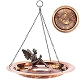 Good Directions Hanging Fired Copper Bird Bath with Fairy for Outside Backyard, Outdoor, Patio, Garden, Birdbath Gift for Bird Lovers Watchers, Large 18" Copper