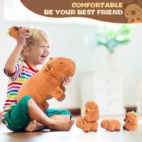 5-in-1 Capybara Stuffed Animals with Babies Inside, 5Pcs Set Capybara Plush with Mommy & 4 Babies, Soft Pillow Plushies Decor, Cute 3 to 8 Year Old Girl Gift, Imaginative Play Toy (Capibara)