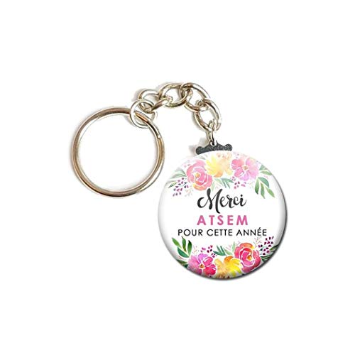 Porte Clés Chaînette 3,8 centimètres Merci Atsem pour cette année Idée Cadeau Accessoire École Année Scolaire Enfant Maternelle