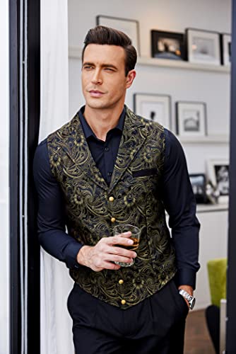 Coofandy Victorian Vest Men Paisley Formal Waistcoat Suit Vest Tuxedo Vest Steampunk Vests For Suit Tux Prom Wedding Party Gold, Medium #TOP2