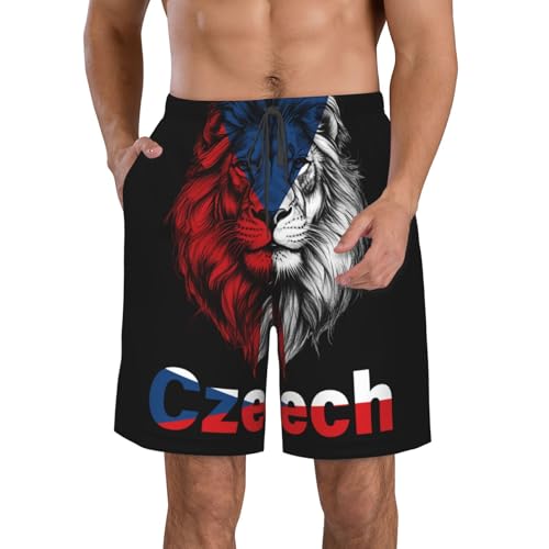Lion Funny Czech Flag Men's Beach Shorts Quick Dry Funny Stylish Swimwear Bathing Suits