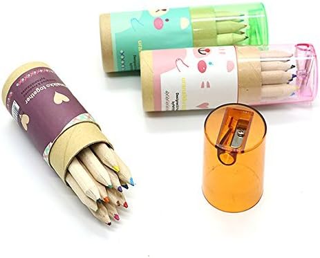 Pomeat 3 Pack Cute Cartoon Bear Mini Drawing Colored Pencils with Sharpener, 3.5" Length, Portable, 12 Count in Tube