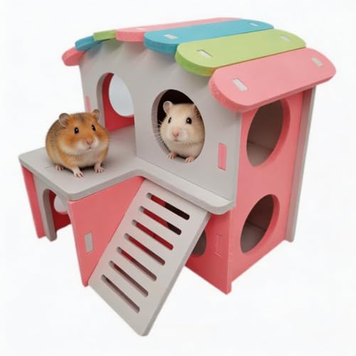 Hamsterhaus, Hamsterzubehör, Kleintiervilla Haus mit Treppensitzstange geeignet für Hamster...