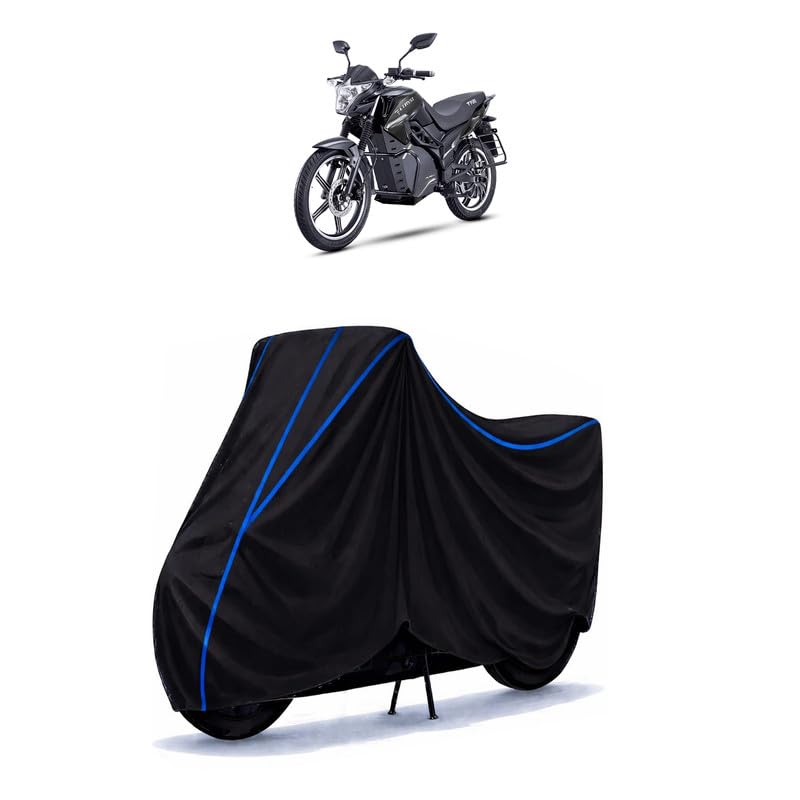 Image of Pure EV Etryst 350 Bike Cover Water Resistant Universal Motorcycle Rain | Heavy Duty UV Protection, Dust, Scratch Indoor Outdoor All Weather with Black Blue Piping Elastic