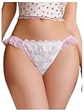 SHENHE Women's Satin Bikini Underwear Bow Front Ruffled Mesh Frilly Panty Light Pink Large