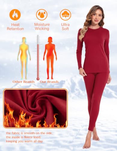 Image of YADIFEN Thermal Underwear for Women Set, Fleece Lined Base Layer
