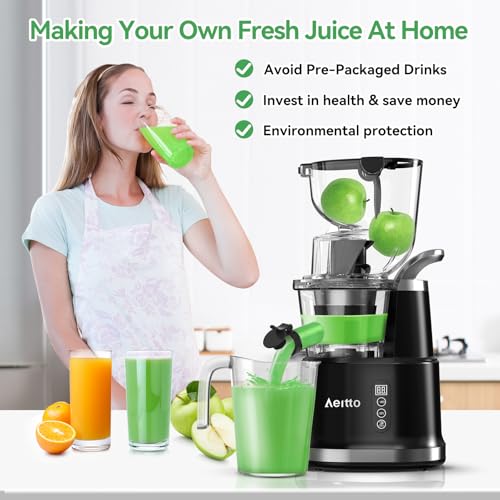 Aeitto Cold Press Juicer, Juicer Machines with Large Feed Chute, Large Capacity, Slow Masticating Juicer for Fruits and Vegetables, Self Feeding for Juice Extractor,BPA-Free, Black - Image 3
