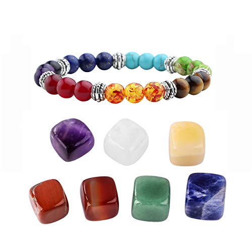 Jovivi Healing Crystal Kits - Irregular 7 Chakra Tumbles Stones,7 Chakras Gemstone Bracelet