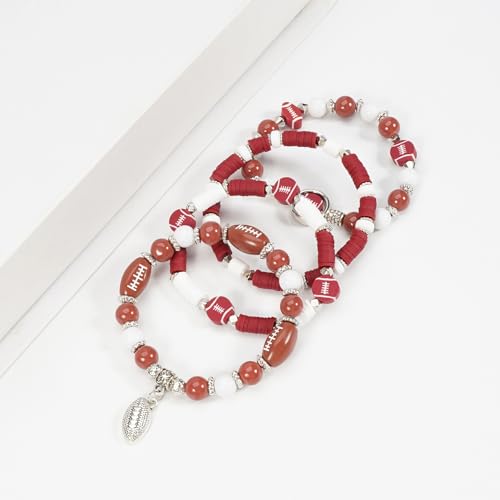 Image of Football Baseball Soccer Beaded Bracelets for Women Stackable Game Day Sports Theme Bracelet