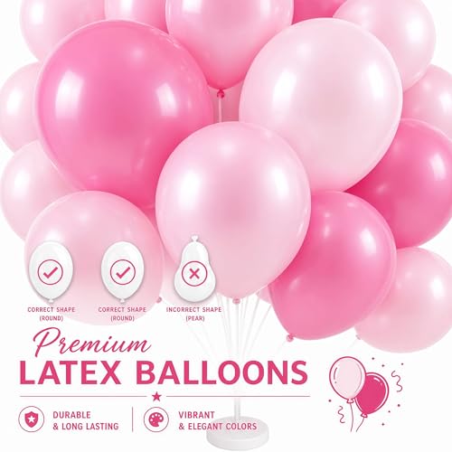 Image of 2 Sets Champagne Gold Balloon Stand Kit-Balloon Column Holder with Metallic Rose Balloons for Birthday, Wedding,Baby Shower,Graduation,Anniversary Party Decorations Centerpiece(Blossom Pink)