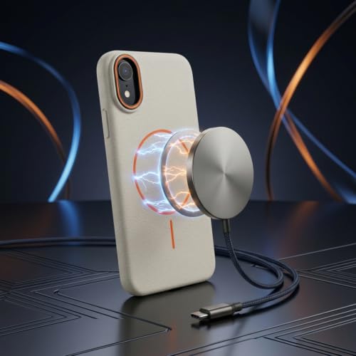 Image of amazon basics Luxury MagSafe Compatible Leather Texture Back Cover for iPhone XR | Raised Camera Protection | Slim Fit Shockproof Case with Metallic Accents (White)