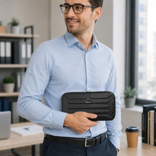 Image of Tukzer Large Travel Gadget Organiser Case Bag Aliens Series, Hardshell ABS Material, Water-Resistant Travel Storage Pouch for HDD /SSD, Samsung T7 Shield,Cable,Charger,Smartphone,airpods,Power Bank-BLK