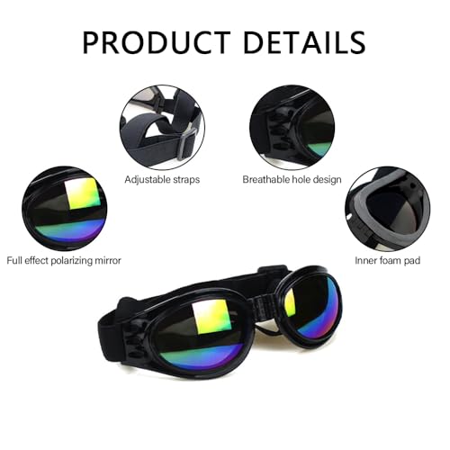 QKEPCY Hundebrille UV Schutzbrille Wasserdicht Winddicht Einstellbar Sonnenbrille Hund Haustier Sonnenbrille Mode Schutzbrille für Große Mittelgroße und Kleine Hundebrille(Schwarz)