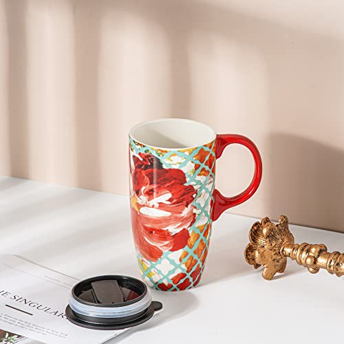 Topadorn Ceramic Coffee Mug with Lid and Handle Latte Mug,17oz, White - Image 4