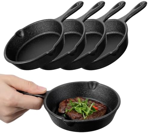 4 Pack Small Cast Iron Skillets, 4Inch Mini Frying Pans with Doub...