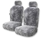 ZONETECH Sheepskin Seat Covers Fuzzy Car Seat Covers Grey Australian Merino Wool Fluffy Fur Auto Accessories All Season Protection for Your Seats Universal Fits Most Car SUV Airbag Compatible 2- Pack