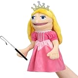 Soulchen 16 Inch Pink Hand Puppets with Silver Black Scalable Control Rod Plush Princess Marionette Puppet for Storytelling Play Teaching