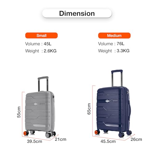 Image of Nasher Miles Paris Hard-Sided Polypropylene Luggage Set of 2 | 55cm & 65cm | 8 Wheels Double Spinner Small & Medium Trolley Bag for Travel | Suitcase (Grey & Navy Blue)