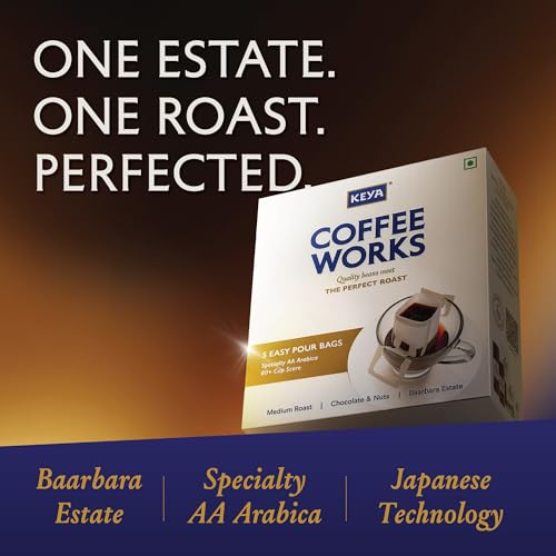Image of Keya Coffee Works Easy Pour Over Coffee (Pack of 5) | Specialty AA Grade Arabica | Medium Roast | Baarbara Estate | Freshly Roasted | 2-Step Easy Brew Filter Coffee | Chocolate & Hazelnut.