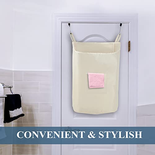 The Fine Living Co. Hanging Laundry Hamper With Over Door Hooks & Adhesive, Durable Space Saving Laundry Bag With Zipper And Wide Open Top, Hanging Dorm Laundry Hamper 20"X3.38"X28" (Beige-L) #TOP4