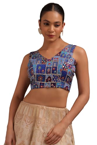 Image of Soch Womens Georgette Floral Print Padded Blouse with Zari