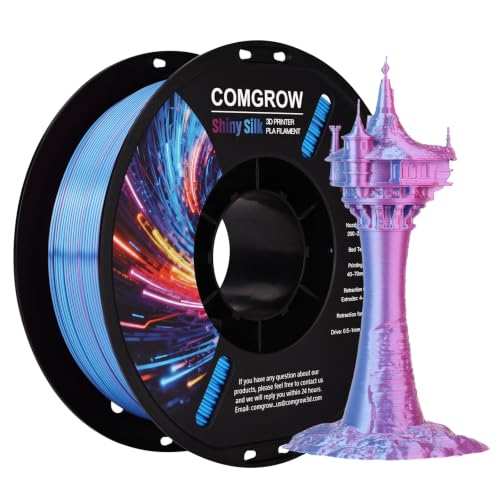 Image of Comgrow Silk PLA 3D Printer Filament, Dual Color 2 in 1 Blue and Rose Red, 3D Printing PLA Filament 1.75mm, Dimensional Accuracy + /- 0.02 mm, 1KG Spool, Coextrusion Shiny Silk 3D Filament