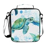 ZOEO Sea Turtles Teal Lunch Box Insulated Lunch Bag Prep Kids Cooler Tote Freezable Shoulder Strap Waterproof Picnic Meal for School Office