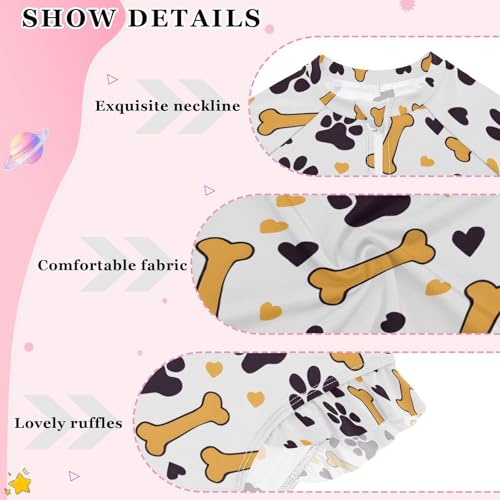 ALAZA Dog Print Bone Black Footprint Girls One Piece Swimsuit Long Sleeve Rash Guard Swimsuits UV 50+ Swimwear Zipper4