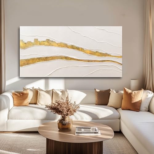 Image of VAYIMDH Minimalist Wall Decor Line Art Gold Modern Wall Art Abstract Green White Textured Artwork for Living Room Dining Room Bedroom Picture 24x48 Inch