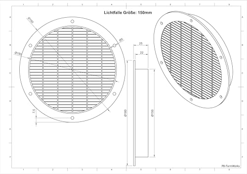 Lichtfalle 150mm, lichtdichtes Zuluftgitter, Lüftungsgitter, Lufteinlass für Growbox, Growzelt, Belüftung, Indoor Zucht