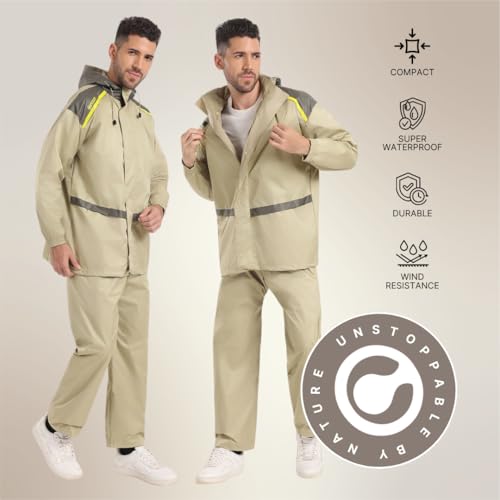Image of Citizen Hooded Raincoat for Men Women Waterproof for Bike Riders Dobby Fabric Lightweight Stylish Sealed Hood, Large Pockets, Heavy-Duty Zippers Rainwear with Carry Pouch-CR017