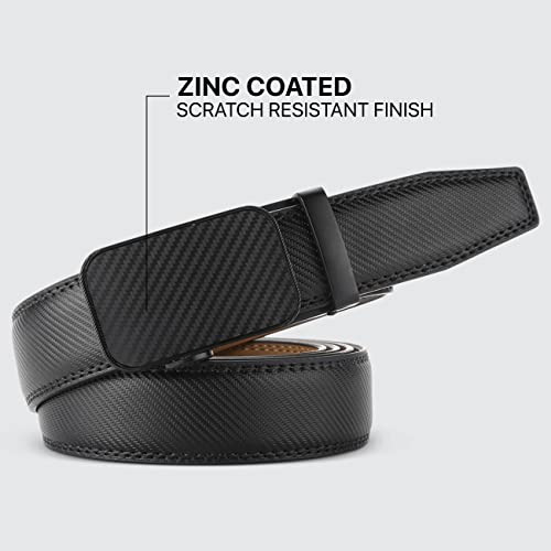 Marino Men’s Genuine Leather Ratchet Dress Belt With Automatic Buckle, Enclosed in an Elegant Gift Box - Diagonal Weave - Deep Charcoal - Adjustable from 48" to 64" Waist2