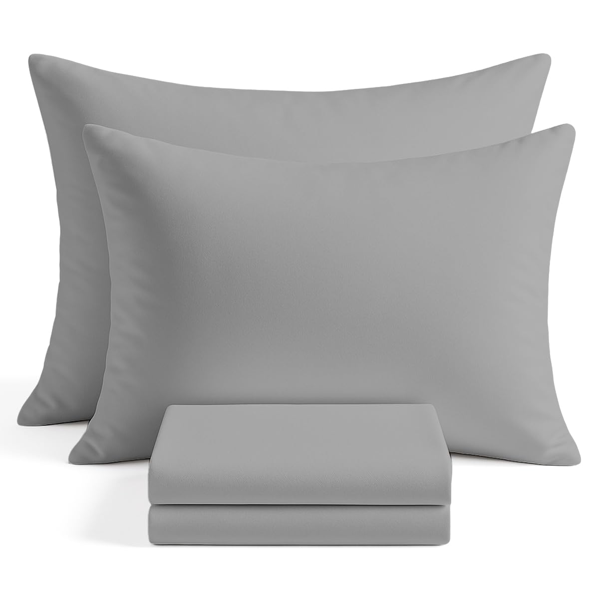 Egypto Microfibre Silver Pillowcases 2 Pack – Ultra-Soft & Breathable Bed Pillow Covers with Envelope Closure – Fade Resistant, Wrinkle-Free & Easy Care – Ideal for Daily Use Standard Size 50x75cm