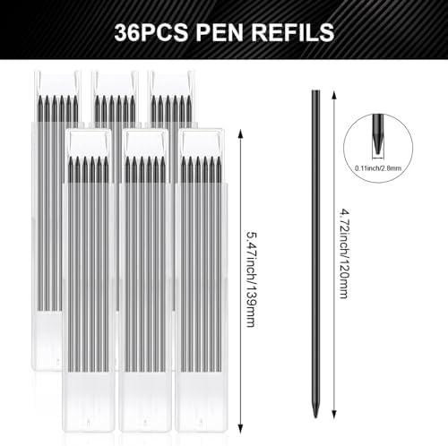 36 Stück Bleistiftminen 2,8 mm - Ersatzminen für Zimmermannsbleistift & Tieflochmarker - Wasserfest & Robust - Ideal für