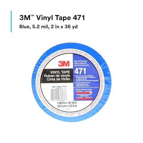 Image of 3M Vinyl Tape 471, Blue, 2 in x 36 yd, 5.2 mil, 1 Roll, Individually Wrapped Conveniently Packaged