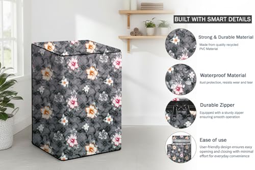 Image of Stylista PVC Washing Machine Cover Compatible for 6.5 KG Fully-Automatic Top Load TL- RDW 6.5 kg Aqua, Floral Pattern Multi Grey