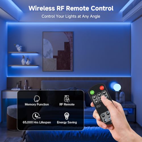 Image of BTF-LIGHTING Blue Color COB LED Strip Light, UL Listed High Density Flexible Tape Light with RF Remote & ETL Power Adapter, DC12V 16.4FT Ultra Bright Light for Cabinet Kitchen Home Indoor Lighting
